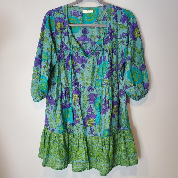 NATURAL LIFE Dresses & Skirts - Natural Life Auguste Cotton Mini Dress Sz XL Green Boho Granola Gypsy Fairy